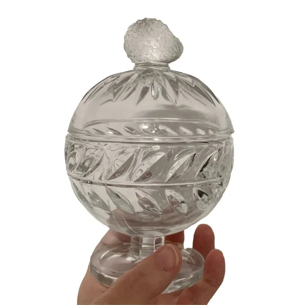 Vintage Indiana Glass Laurel Wreath Pedestal Candy Dish Strawberry Lid Compote